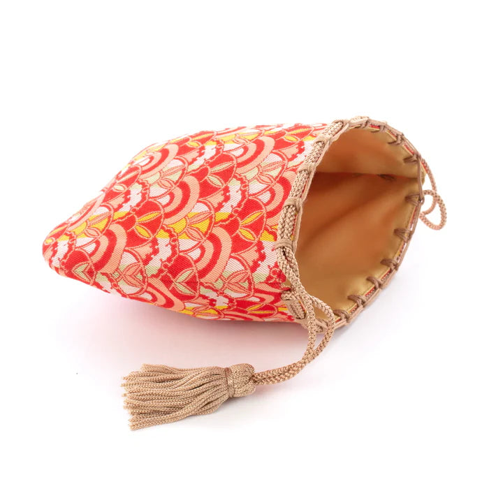 Nishijin-ori Small Drawstring Bag - Rabbit / Red -, Made in Kyoto, Japan, Japanese traditional craft purse