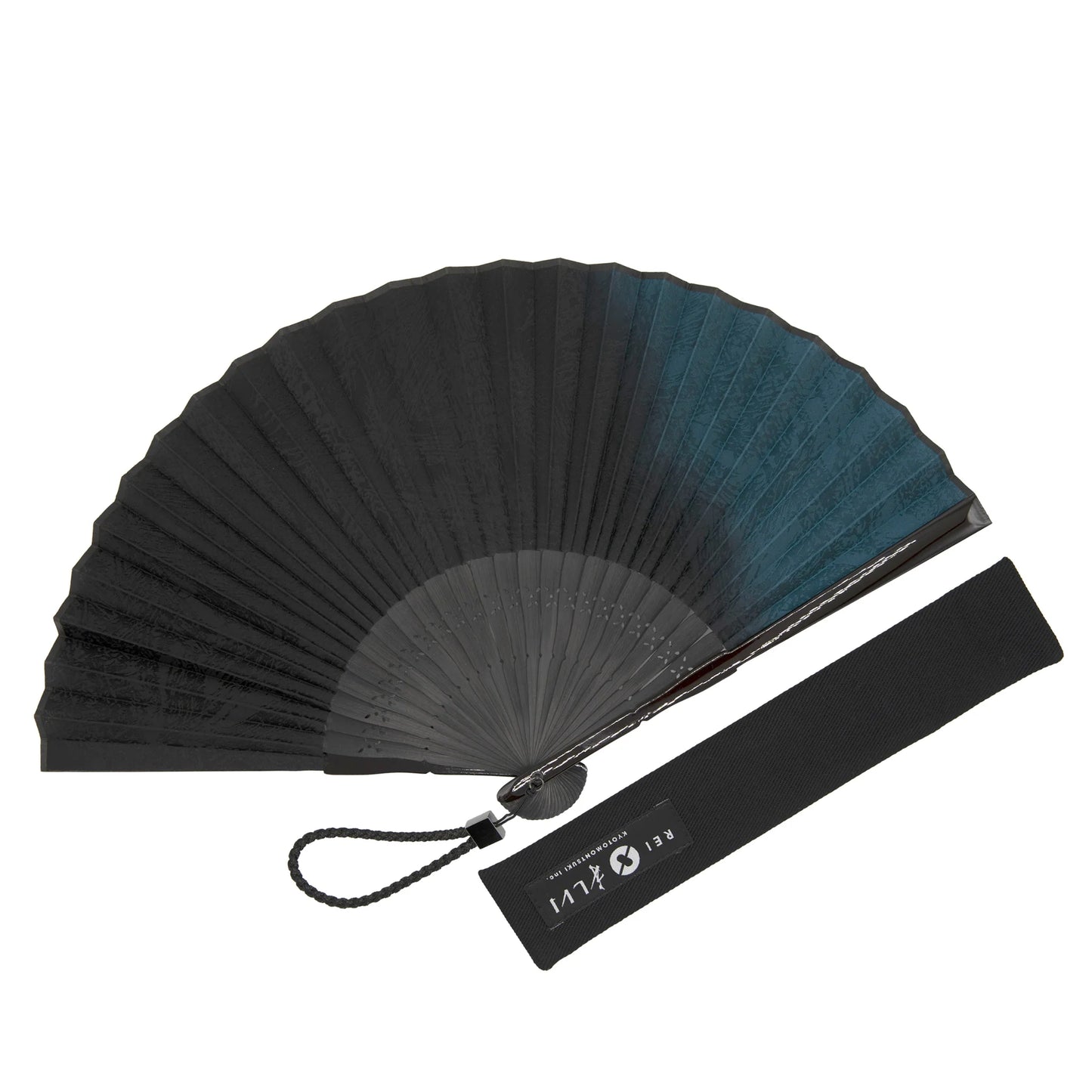 Kyo-sensu (Japanese folding fan) for Men - Kurozome (black dyeing) / Dull Blue Green -, Made in Kyoto, Japan, Kyoto sensu
