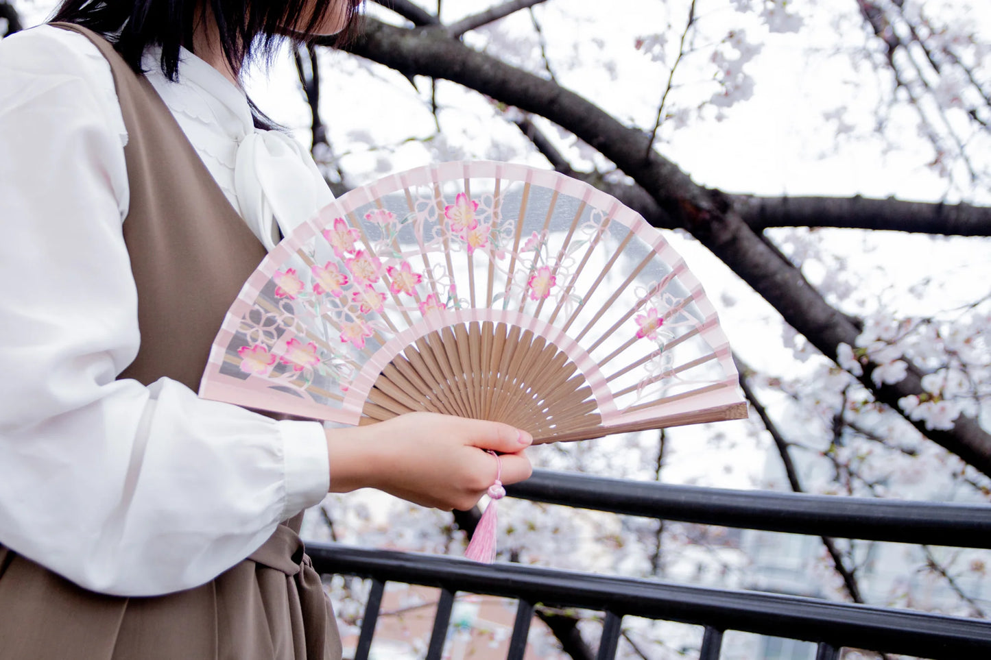 Kyo-sensu (Japanese folding fan) for Women - Kirie / Cherry Blossom - , Made in Kyoto, Japan, Kyoto sensu