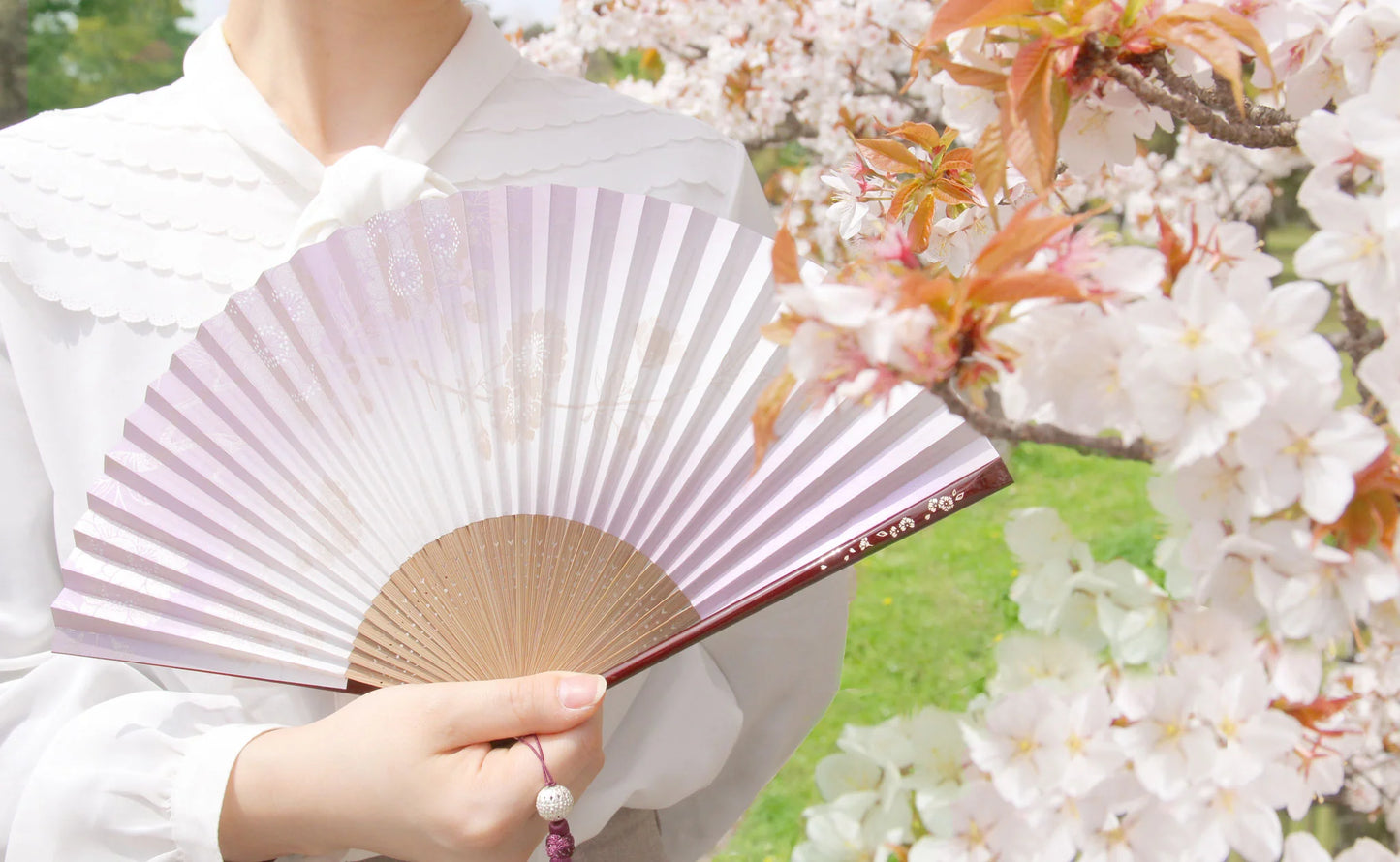 Kyo-sensu (Japanese folding fan) for Women - Yaezakura (double cherry blossom) / Pink - , Made in Kyoto, Japan, Kyoto sensu