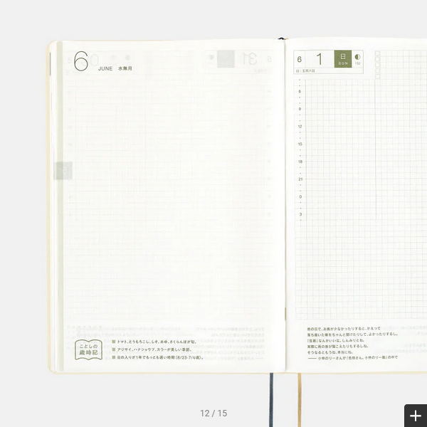 Hobonichi Techo 2025 Slash (Ivory) HON / A5 Size / Daily / Jan start / Mon start - English Edition