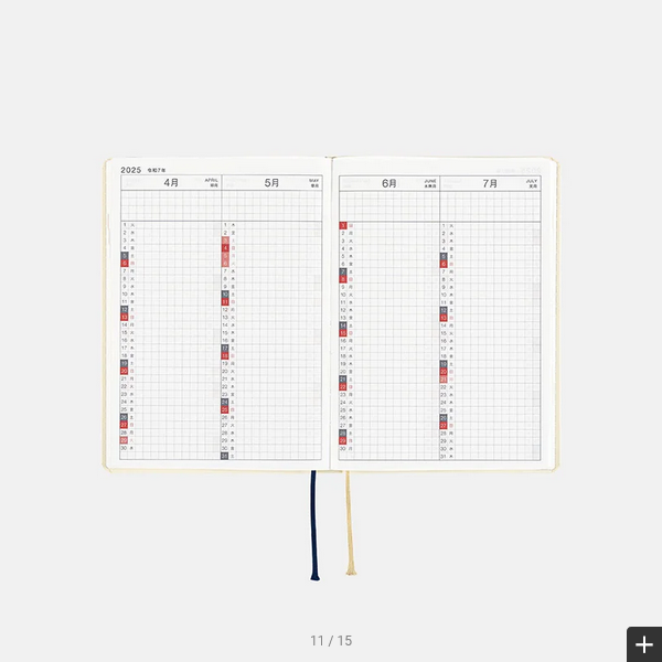 Hobonichi Techo 2025 Slash (Ivory) HON / A6 Size / Daily / Jan start / Mon start - English Edition