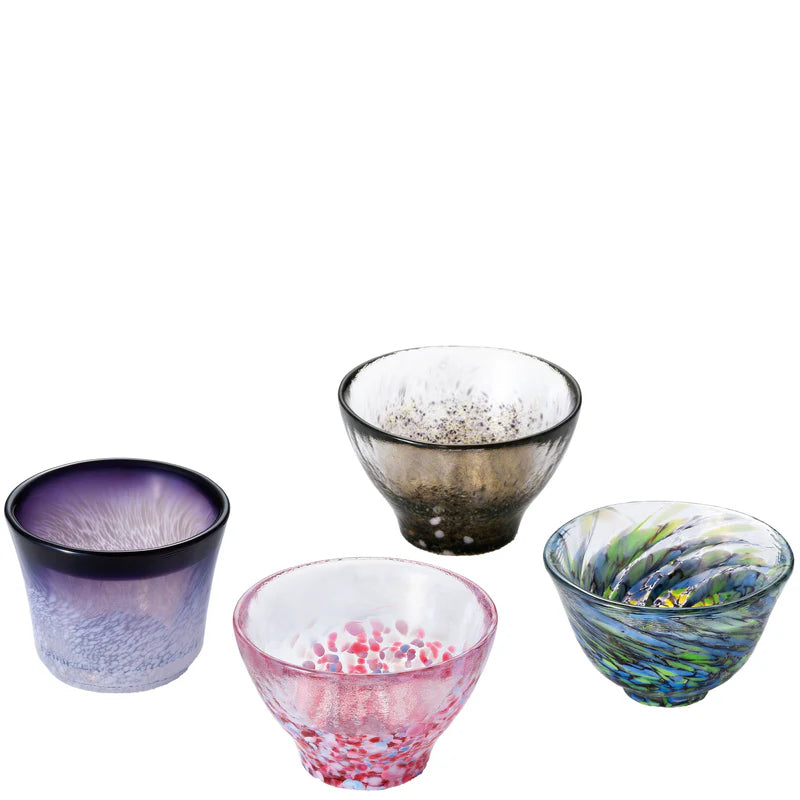 Tsugaru Vidro Mini Glass 4 pcs Set - Fish - , Japanese Sake Cup , Made in Japan