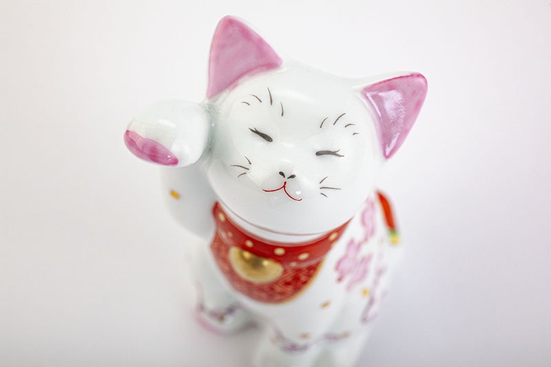 Arita Yaki(ware) Japanese Lucky Cat Figure - Cherry Blossom