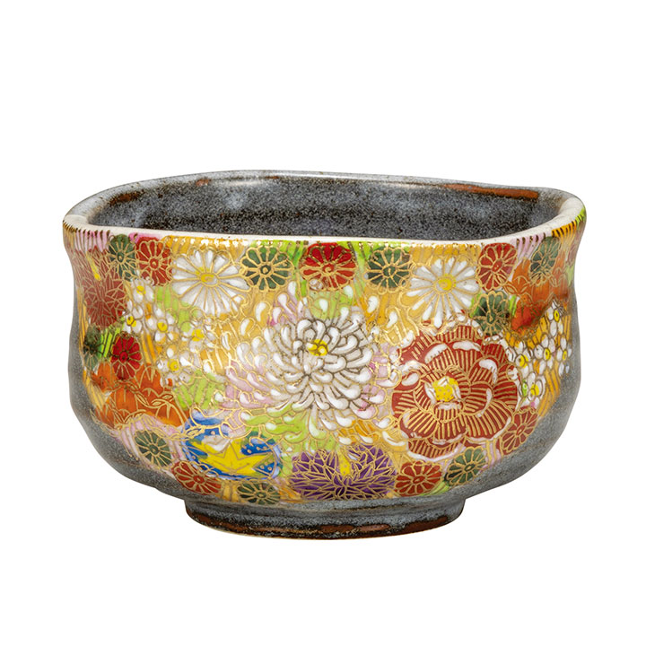 Gold Flower Kutani Yaki(ware) Japanese Matcha Tea Bowl