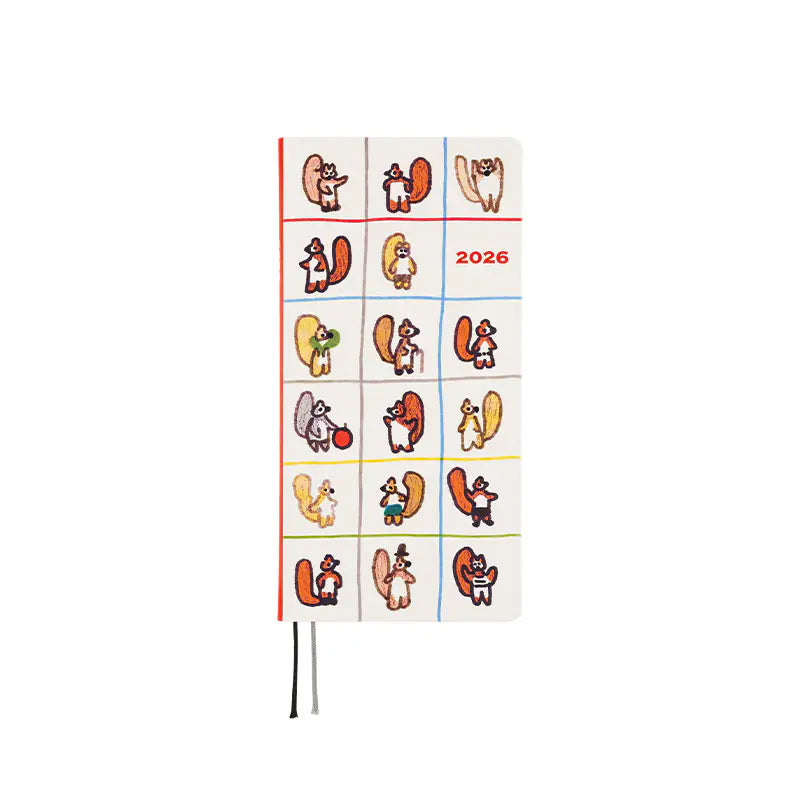 Hobonichi Techo 2026 100%ORANGE: Squirrel’s Moving Day Weeks Hardcover Book / Weekly Horizontal / Jan start / Mon start - English Edition