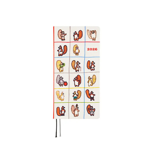 PRE-ORDER Hobonichi Techo 2026 100%ORANGE: Squirrel’s Moving Day Weeks Hardcover Book / Weekly Horizontal / Jan start / Mon start - English Edition