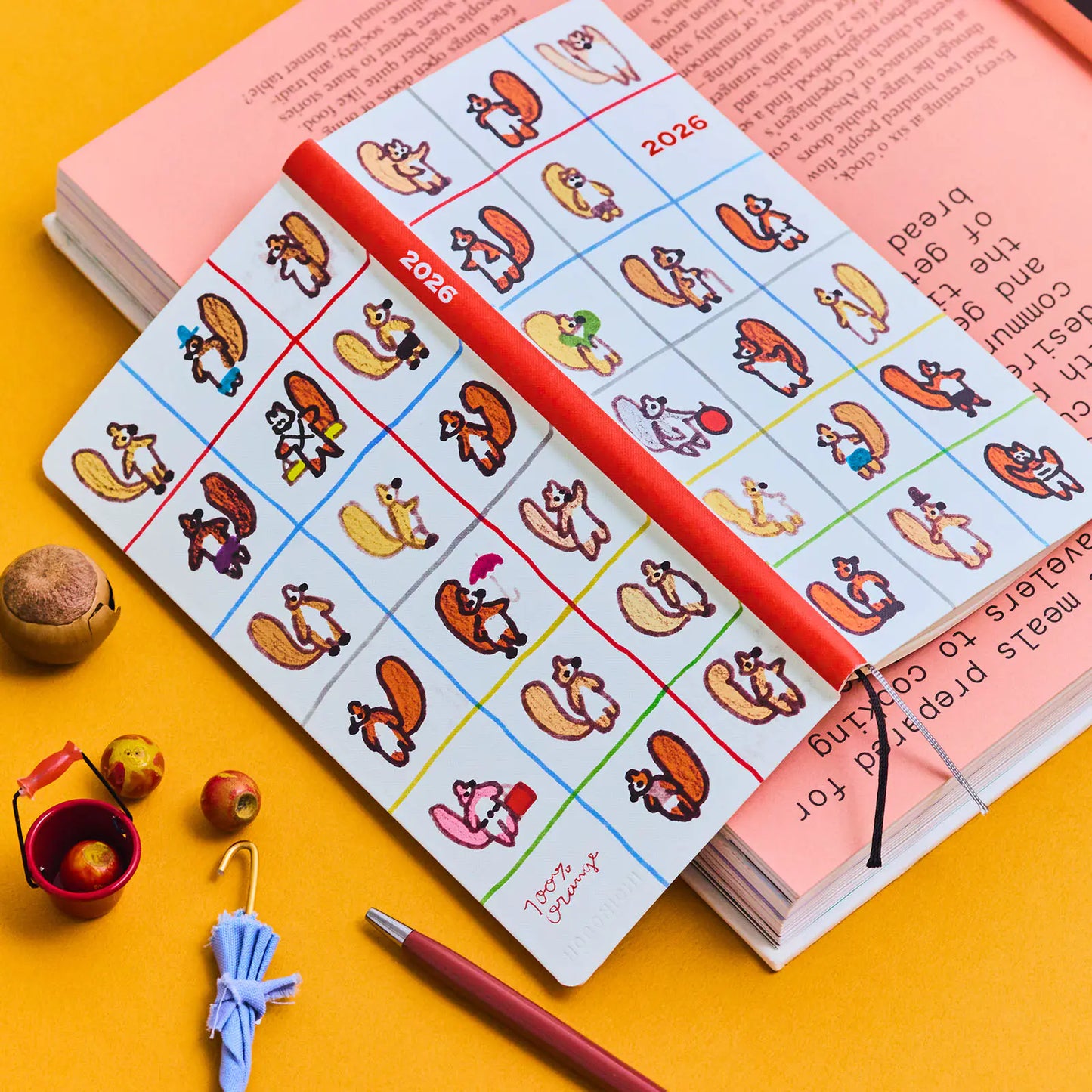 Hobonichi Techo 2026 100%ORANGE: Squirrel’s Moving Day Weeks Hardcover Book / Weekly Horizontal / Jan start / Mon start - English Edition