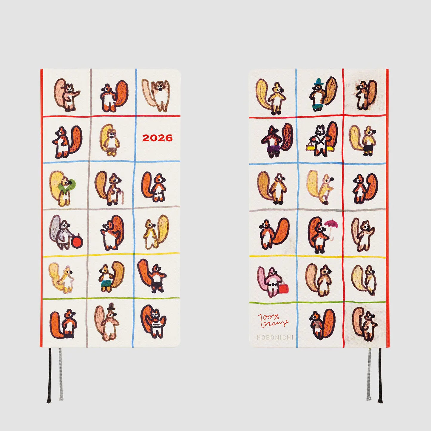Hobonichi Techo 2026 100%ORANGE: Squirrel’s Moving Day Weeks Hardcover Book / Weekly Horizontal / Jan start / Mon start - English Edition