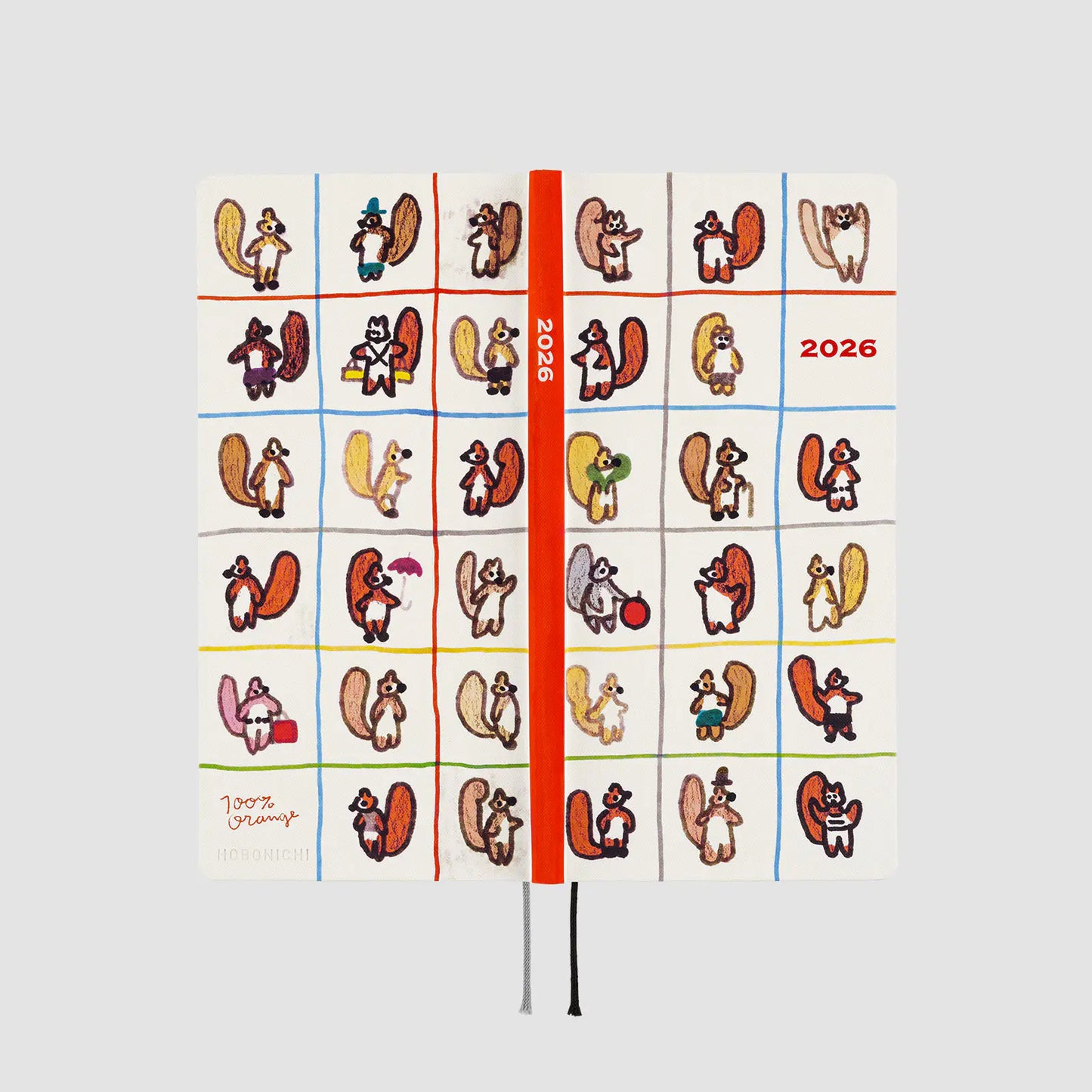 Hobonichi Techo 2026 100%ORANGE: Squirrel’s Moving Day Weeks Hardcover Book / Weekly Horizontal / Jan start / Mon start - English Edition