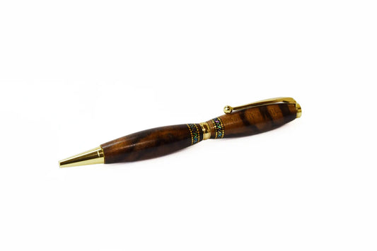Raden Ballpoint Pen - Black Persimmon Wood Peacock Feather Pattern, Gifts for Writers, Japanese stationery