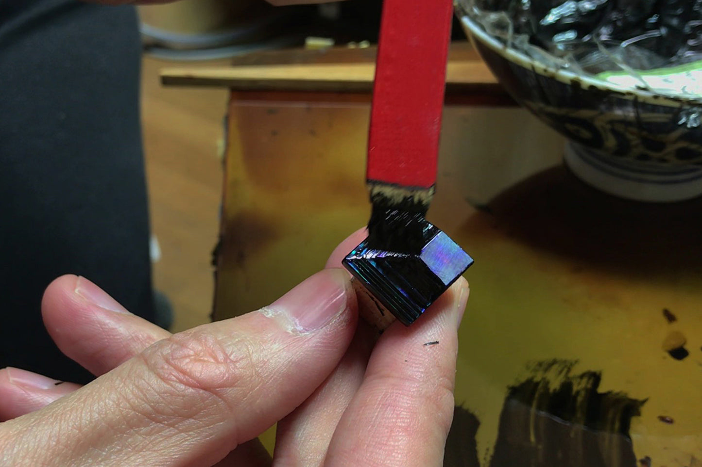 Raden Pendant Necklace - Moonlight on Water / Green Color / Medium Size-, Japanese Lacquer Jewelry, Kyoto Jewelry