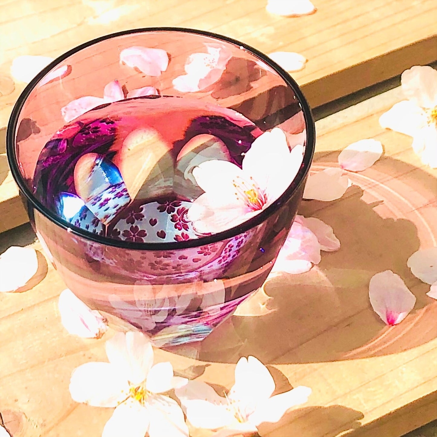 Edo Kiriko Glass Tumbler - Cherry Blossom (Pink × Light Blue)