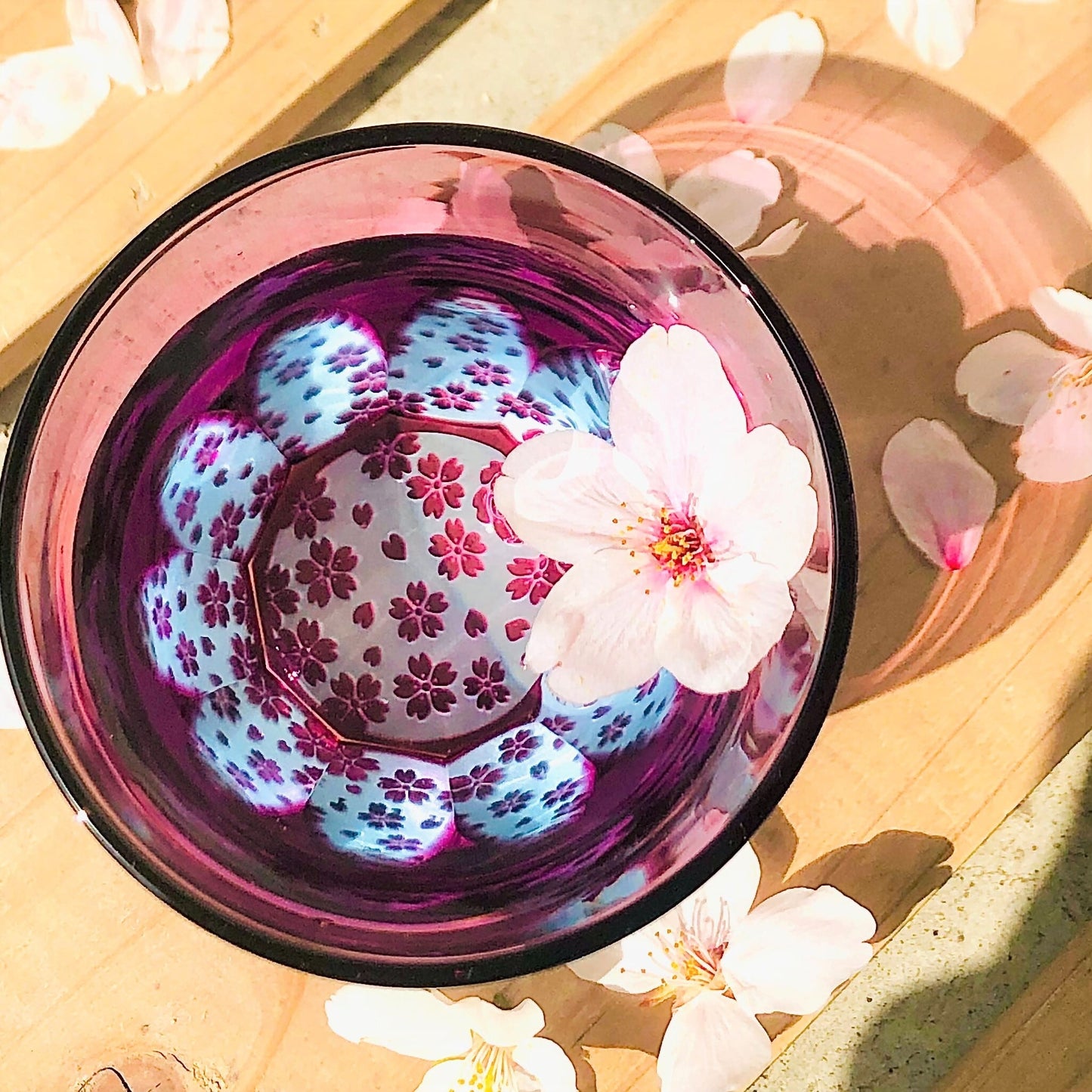 Edo Kiriko Glass Tumbler - Cherry Blossom (Pink × Light Blue)