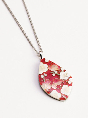 Yusen-Shippo Pendant Necklace - Red-Blossomed Plum Red , Japanese Jewelry