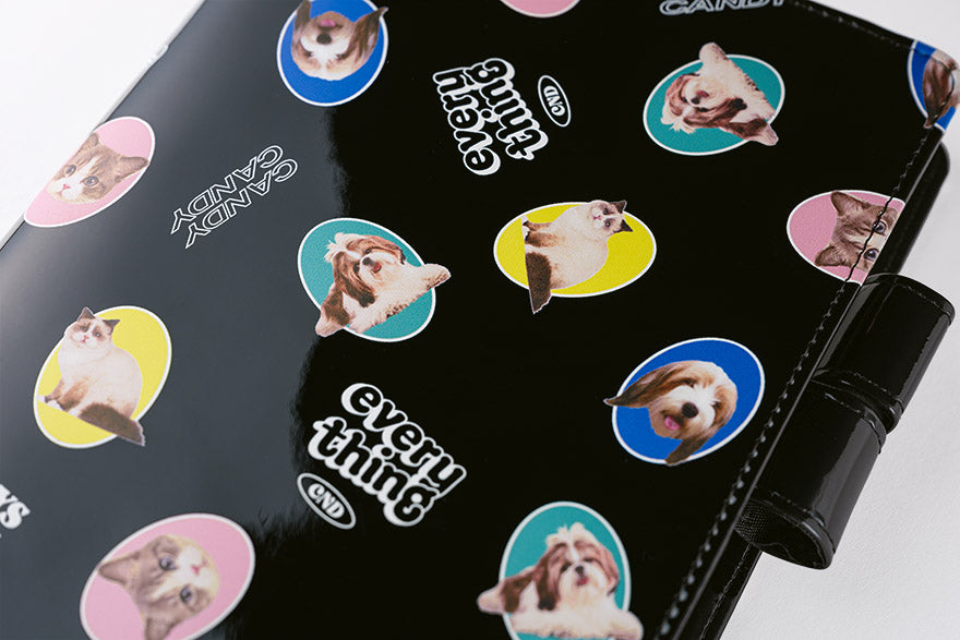 Candy Stripper: Random Dog & Cat (Black) [Hobonichi Cousin (A5) Techo Cover] (Cover Only)