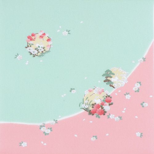 Pure Silk Furoshiki (Japanese Wrapping Cloth) - Flower and Rabbit -