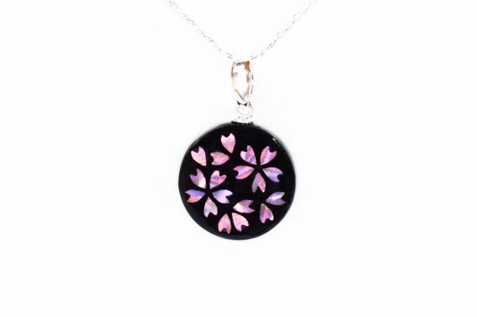 Raden Pendant Necklace - Cherry Blossom / Pink Color / Medium Size-, Japanese Lacquer Jewelry, Kyoto Jewelry