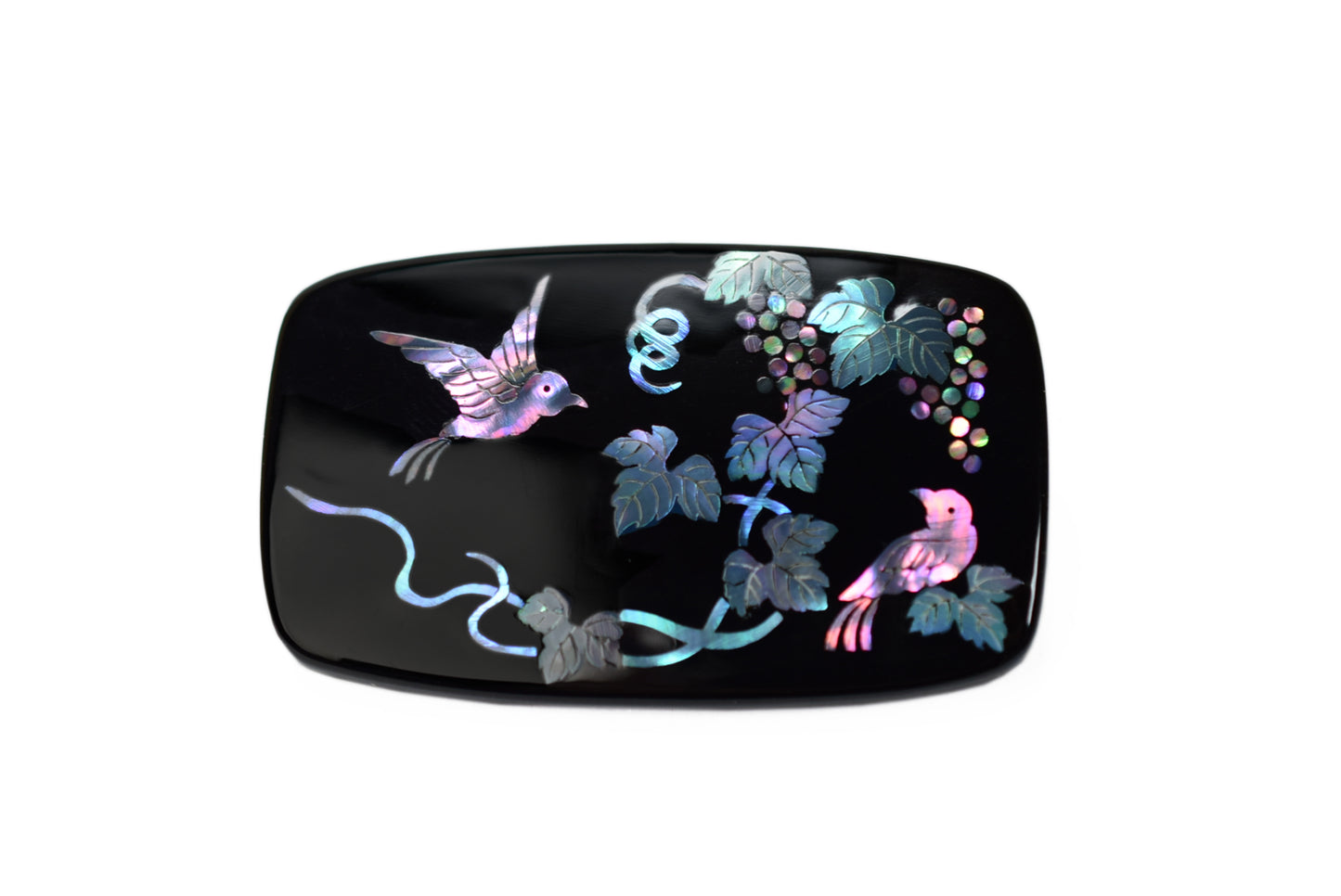 Raden Brooch - Grapes and little birds -, Japanese Lacquer Jewelry, Kyoto Jewelry