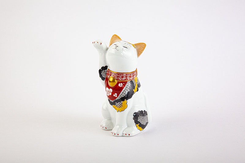 Arita Yaki(ware) Japanese Lucky Cat Figure - Camellia