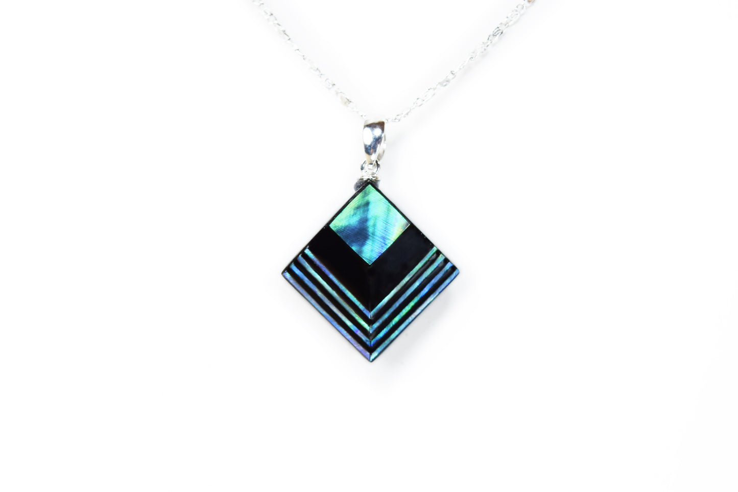 Raden Pendant Necklace - Moonlight on Water / Green Color / Medium Size-, Japanese Lacquer Jewelry, Kyoto Jewelry