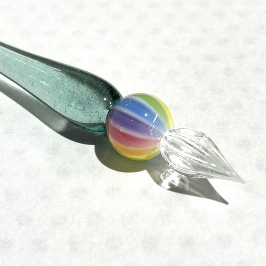 Japanese Glass Dip Pen - Rainbow Ball / Light Blue Green - , Gifts for Writers
