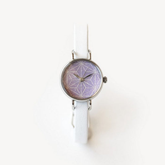 Women's Wristwatch - Wisteria Purple Color with Asanoha(hemp leaf) pattern, Japanese handmade wrist watch