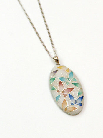 Yusen-Shippo Pendant Necklace - Butterfly White, Japanese Jewelry