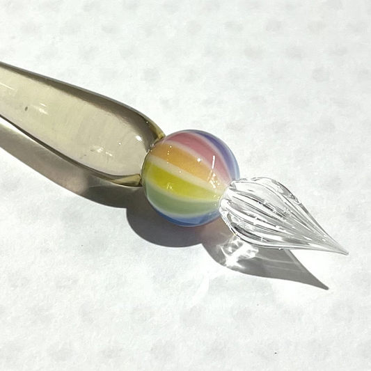 Japanese Glass Dip Pen - Rainbow Ball / Light Amber - , Gifts for Writers