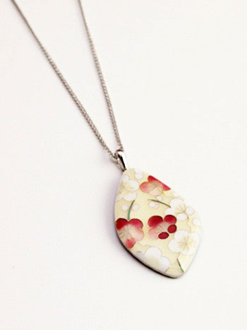 Yusen-Shippo Pendant Necklace - Red-Blossomed Plum Yellow, Japanese Jewelry