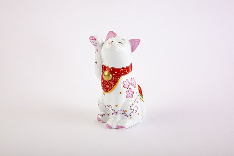 Arita Yaki(ware) Japanese Lucky Cat Figure - Cherry Blossom
