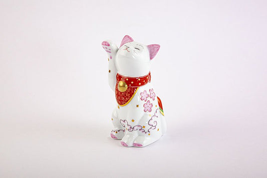 Arita Yaki(ware) Japanese Lucky Cat Figure - Cherry Blossom