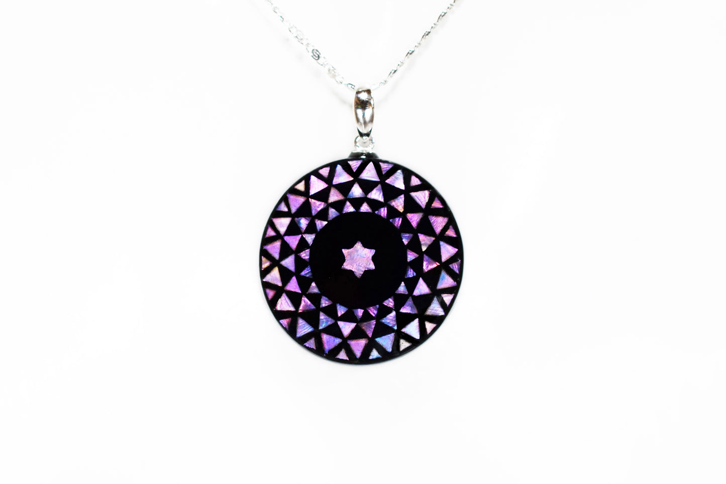 Raden Pendant Necklace - Geometry / Pink Color / Small Size-, Japanese Lacquer Jewelry, Kyoto Jewelry