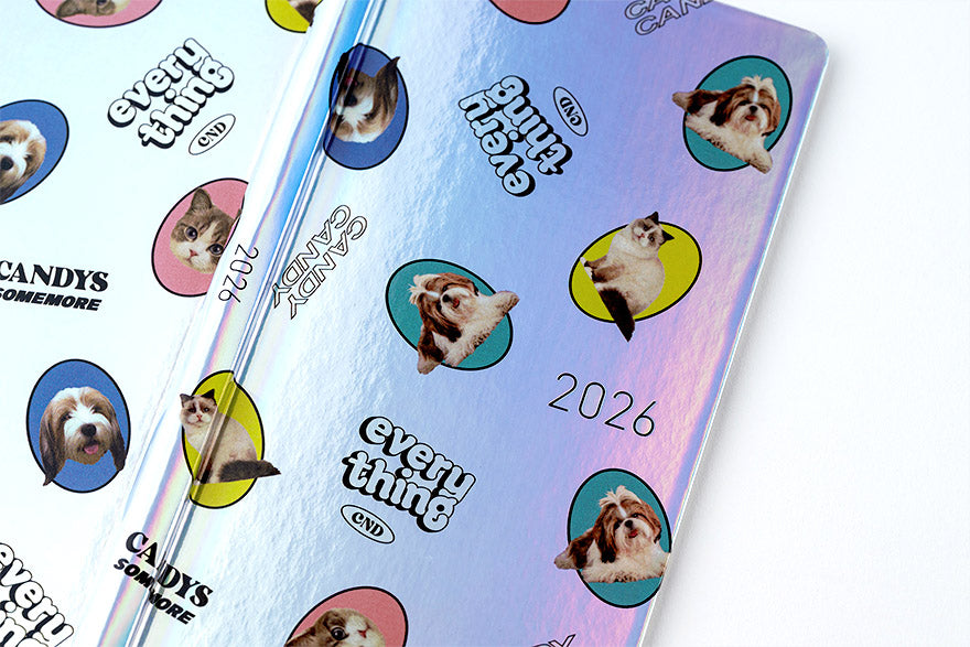 PRE-ORDER Hobonichi Techo 2026 Candy Stripper: Random Dog & Cat (Aurora) Weeks Hardcover Book / Weekly Horizontal / Jan start / Mon start - English Edition