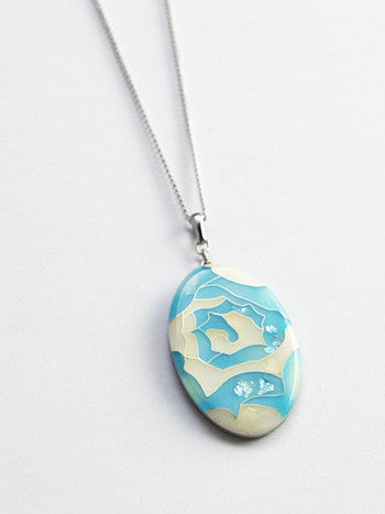 Yusen-Shippo Pendant Necklace - Rose Blue, Japanese Jewelry