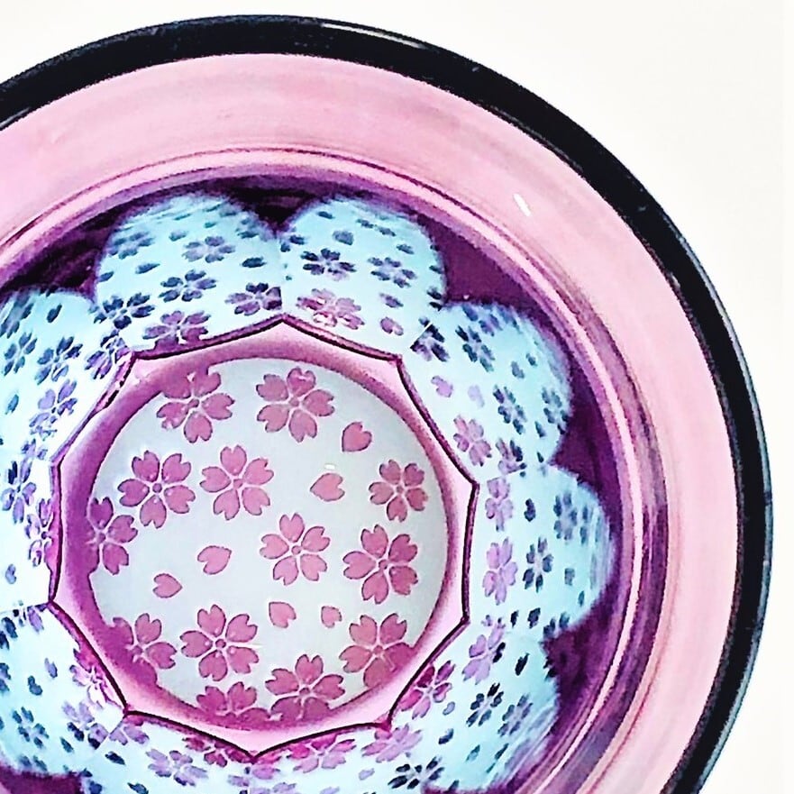 Edo Kiriko Glass Tumbler - Cherry Blossom (Pink × Light Blue)