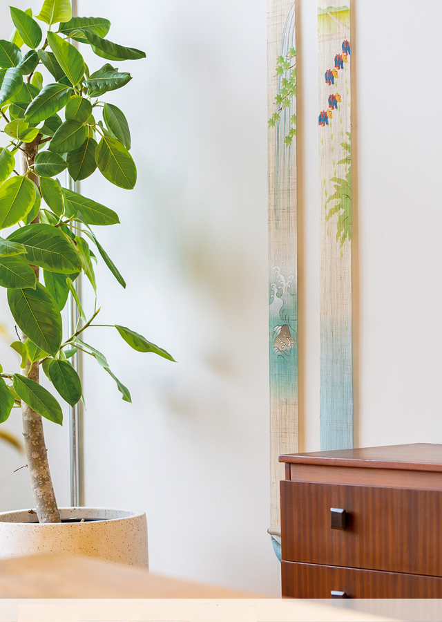 Hand-dyed Linen Japanese Narrow Tapestry - Waterfall -, Kyoto Noren, Japanese wall hanging scroll