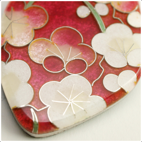 Yusen-Shippo Pendant Necklace - Red-Blossomed Plum Red , Japanese Jewelry