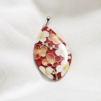 Yusen-Shippo Pendant Necklace - Red-Blossomed Plum Red , Japanese Jewelry