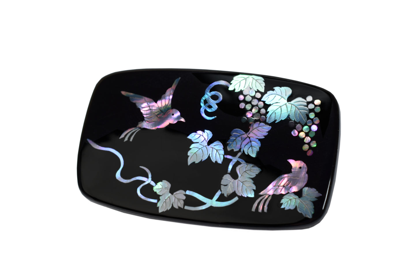 Raden Brooch - Grapes and little birds -, Japanese Lacquer Jewelry, Kyoto Jewelry