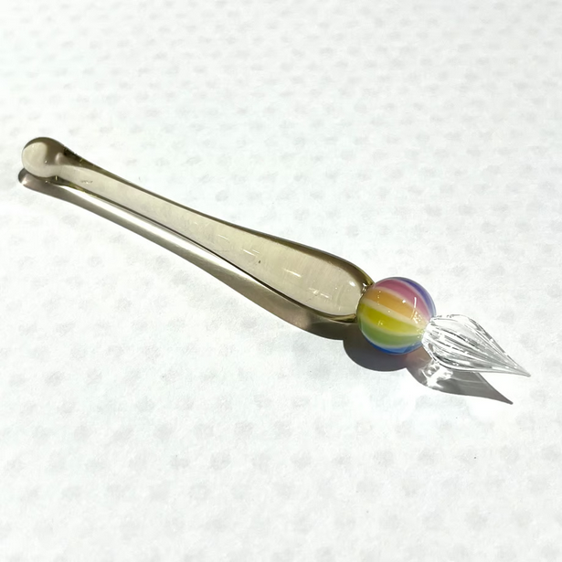 Japanese Glass Dip Pen - Rainbow Ball / Light Amber - , Gifts for Writers