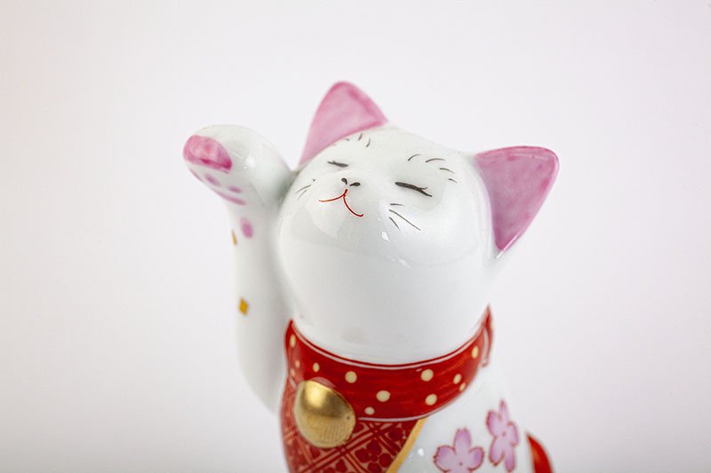 Arita Yaki(ware) Japanese Lucky Cat Figure - Cherry Blossom