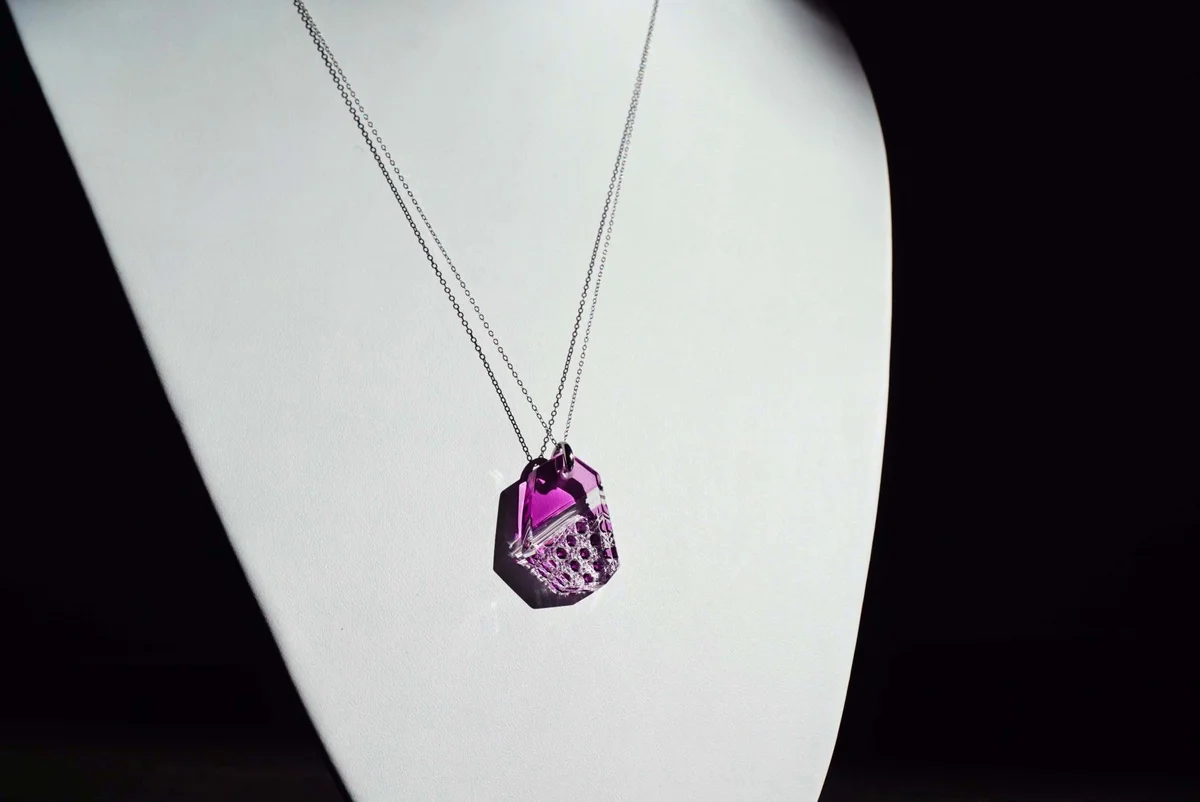 Kiriko Glass Pendant Necklace -Gold Purple-, Japanese Jewelry