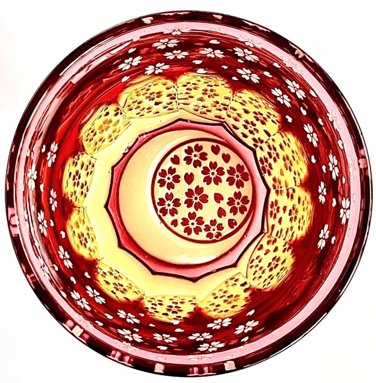 Edo Kiriko Glass Tumbler - Moonlit Cherry Blossom (Pink × Yellow)
