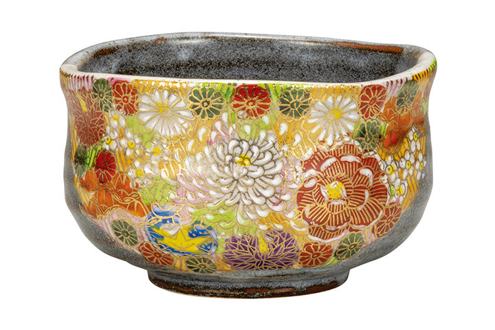 Gold Flower Kutani Yaki(ware) Japanese Matcha Tea Bowl