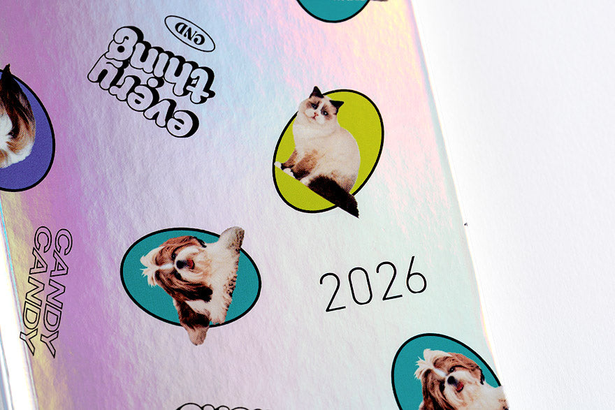 PRE-ORDER Hobonichi Techo 2026 Candy Stripper: Random Dog & Cat (Aurora) Weeks Hardcover Book / Weekly Horizontal / Jan start / Mon start - English Edition