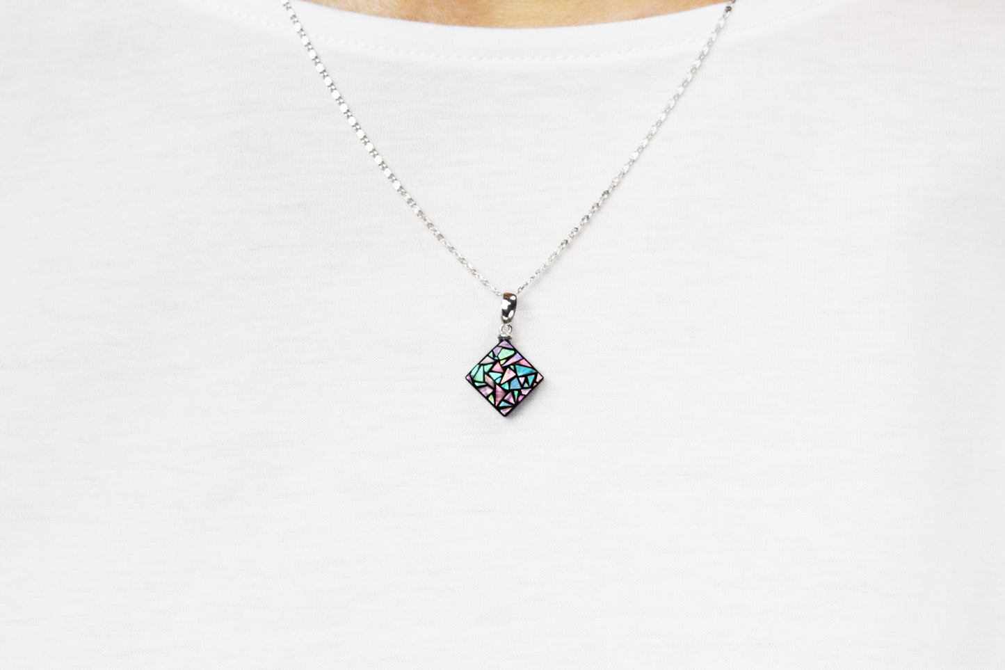 Raden Pendant Necklace - Stained Glass Style / Pink Color / Small Size-, Japanese Lacquer Jewelry, Kyoto Jewelry