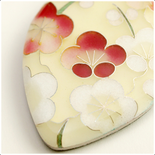 Yusen-Shippo Pendant Necklace - Red-Blossomed Plum Yellow, Japanese Jewelry