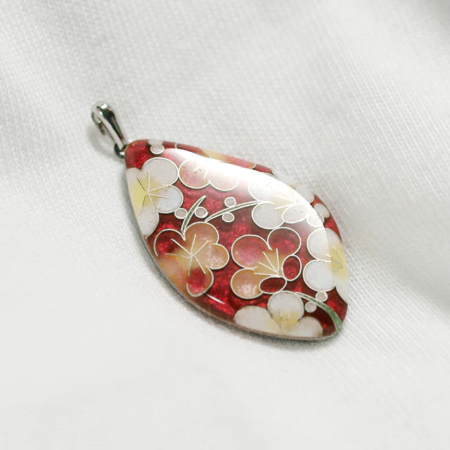 Yusen-Shippo Pendant Necklace - Red-Blossomed Plum Red , Japanese Jewelry
