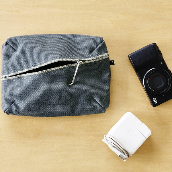 Kurashiki Hampu Canvas Pouch - M Size / Bluish Gray -,  Japanese canvas pouch